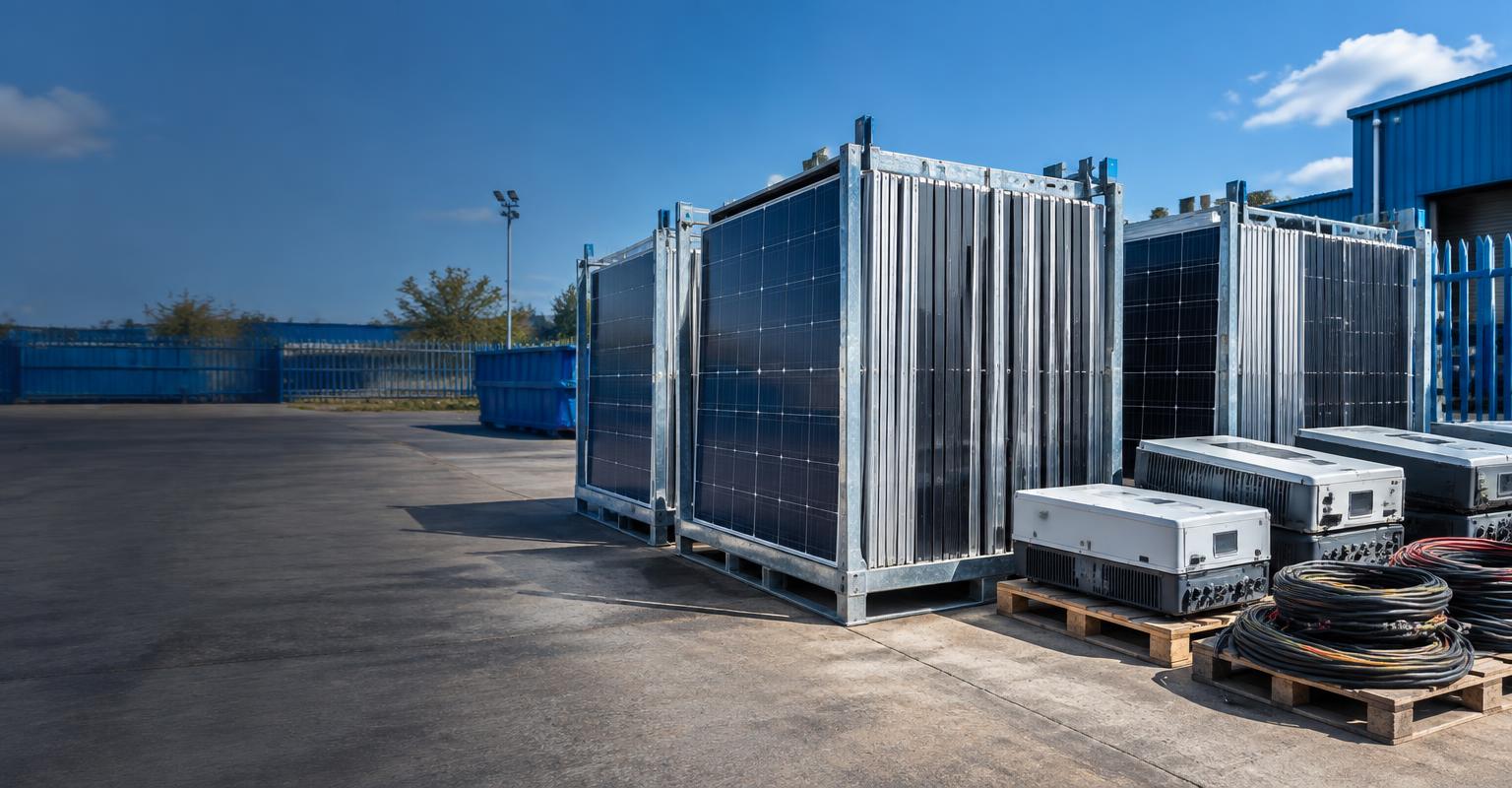 Waste photovoltaic panels prepared for recycling collection